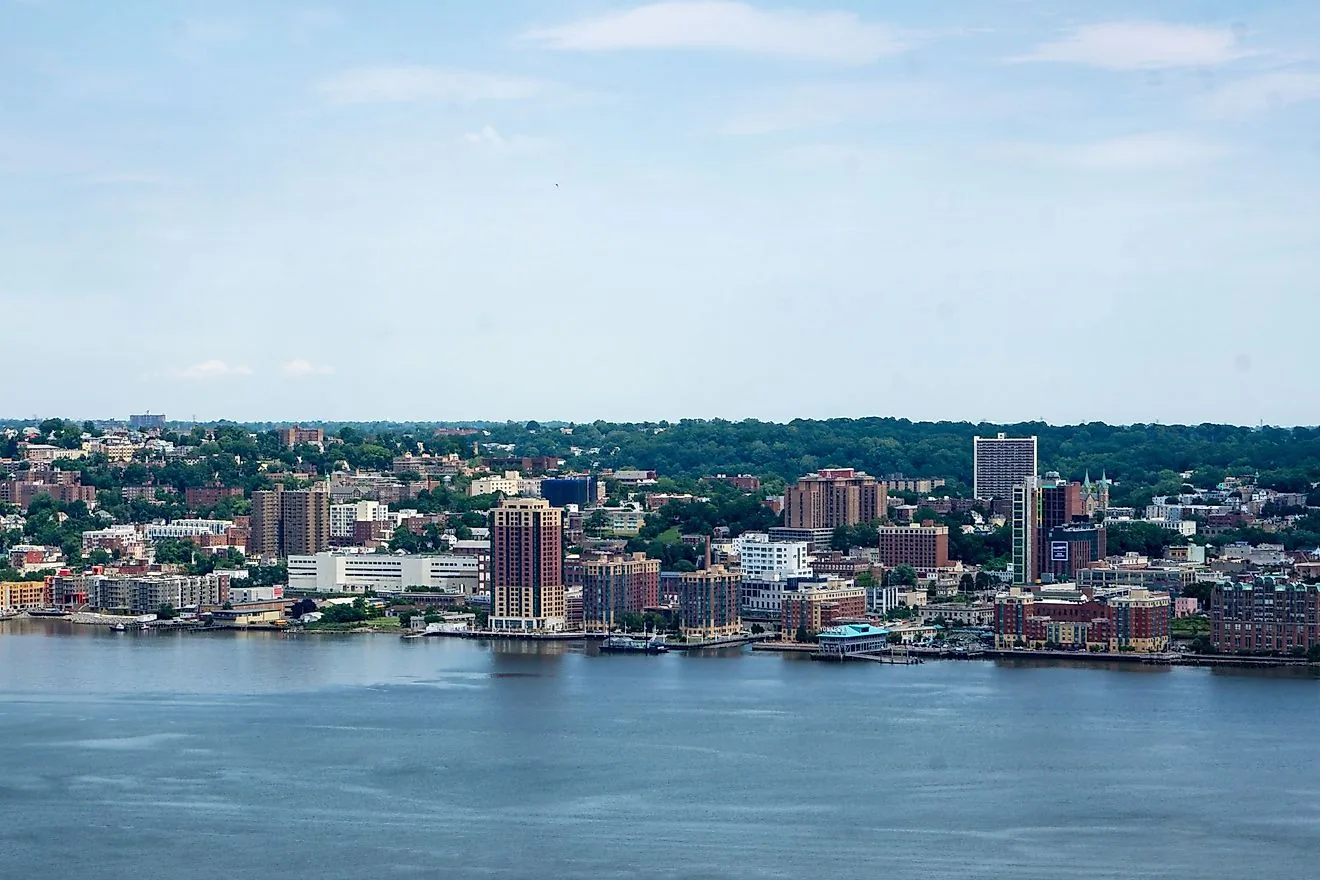 Yonkers waterfront and downtown skyline seen from the Hudson River